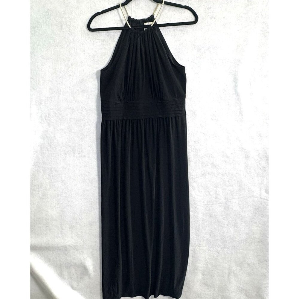 EMMA MICHELE Women Maxi‎ Halter Choker Neck Fastener Dress Sz M Black Elegant